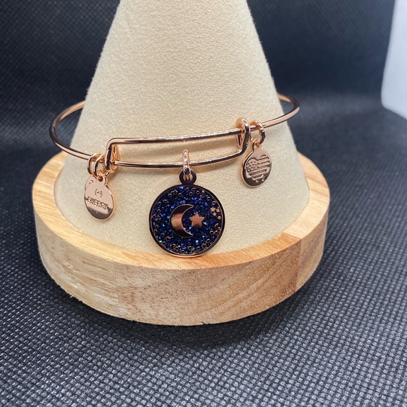 🌙✨ALEX AND ANI🌙✨Moon + Star Night Sky Charm Bangle in Shiny Rose Gold/NWOT - Picture 3 of 7
